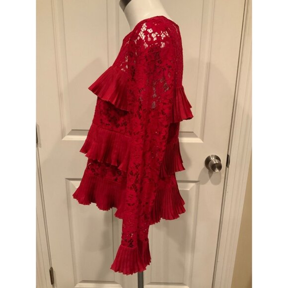 J. Crew Red Floral Lace & Pleated Ruffle Top Long Sleeve Shirt, Size 6 - Picture 4 of 8